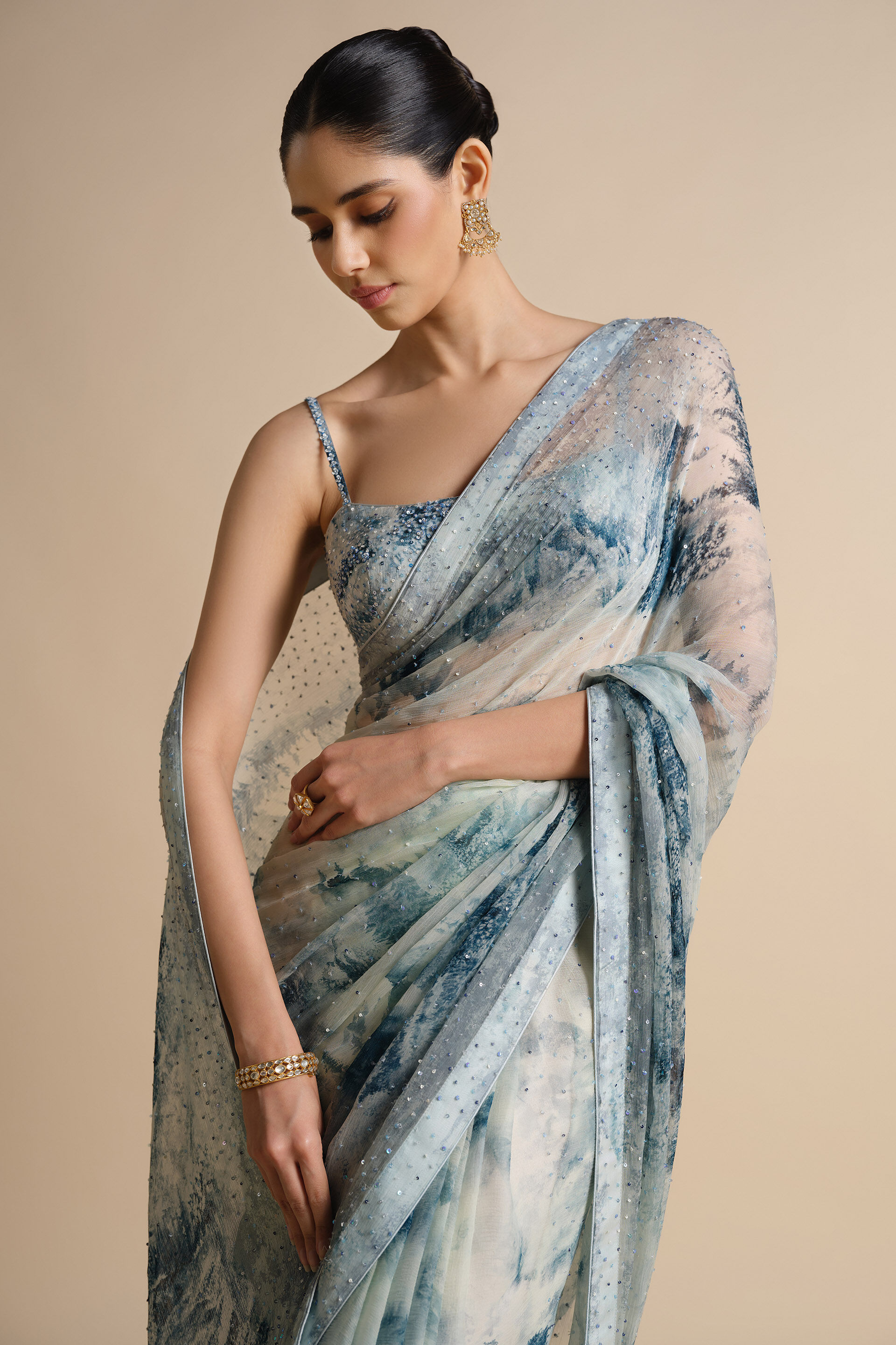 Morava Sequin Chiffon Saree - Powder Blue, Powder Blue, image 11